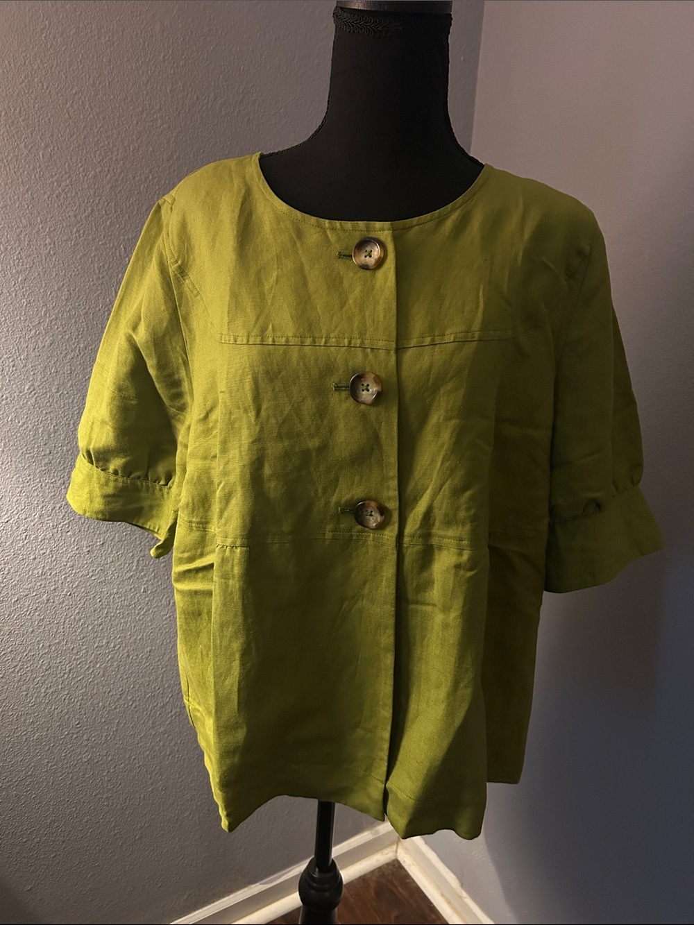 East 5th Women Olive Green Button-Front Linen Top Size Large